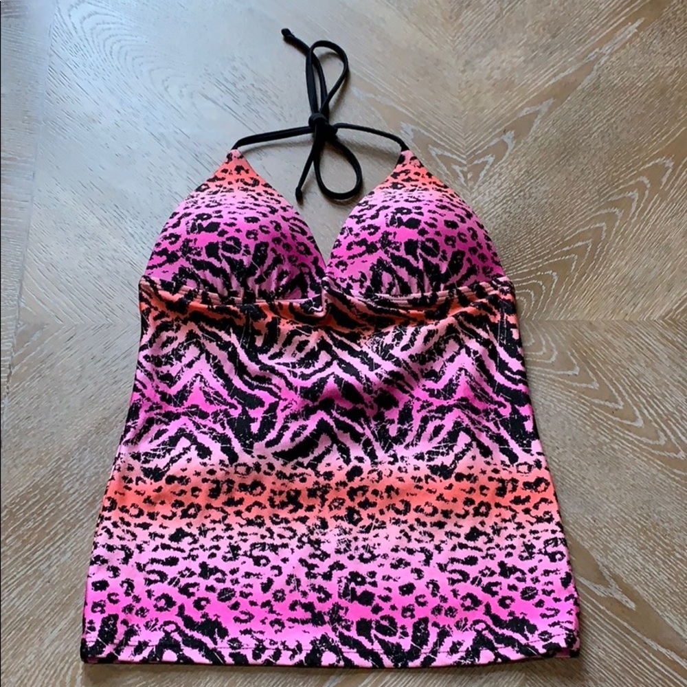 MUDD Pink Animal Print Triangle Tankini Swim Top M